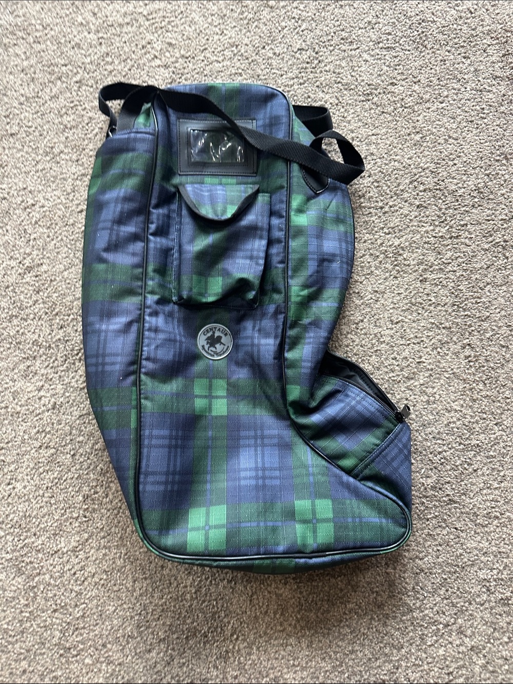 Men’s Plaid Travel Carry Boot Bag in Green & Navy with Adjustable Strap